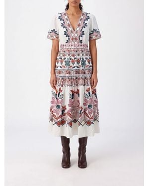 FARM Rio Midi-Kleid Ainika Aus Baumwolle Mit Ethno-Print Und V-Ausschnitt - Weiß