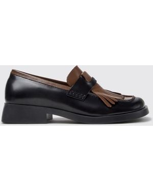Camper Twins Leather Penny Loafers With Two-Tone Design And Fringes - White