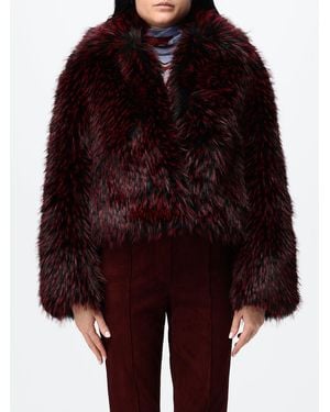 Diane von Furstenberg Cropped Double-Breasted Faux Fur Jacket - Red