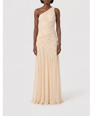 Elisabetta Franchi Long Viscose Dress With Rhinestones - Natural