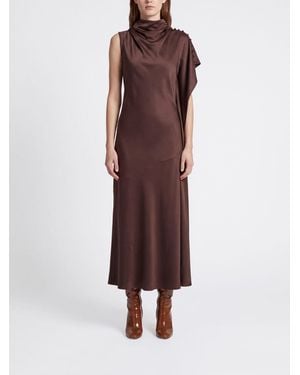 Pinko Asymmetrical One-Shoulder Satin Midi Ceremony Dress - Brown
