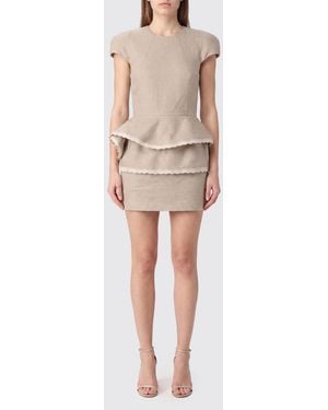 Magda Butrym Linen Sheath Mini Dress With Flower Appliqué And Lace - Natural