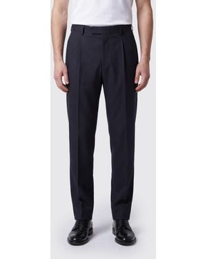 ZEGNA Slim Fit Pleated Cotton And Cashmere Tailored Trousers - Blue