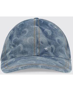 Marine Serre Crescent Moon Print Cotton Denim Hat - Blue