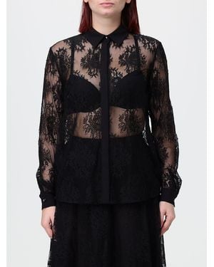 Hanita Elegant Lace Shirt With French Collar And Concealed Placket - Black