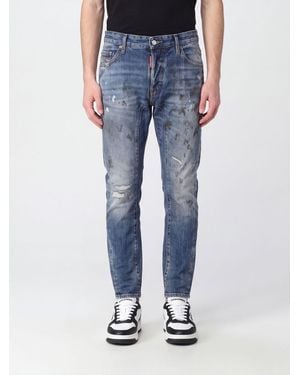 DSquared² Distressed Denim Skinny Jeans With Button Closure - Blue