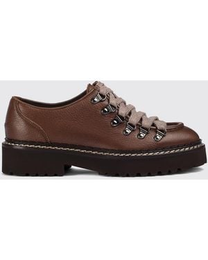 Doucal's Deerskin Leather Derby Shoes With A Round Toe And Serrated Sole - Brown
