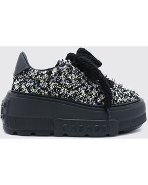 Casadei Abstract Pattern Tweed Platform Sneakers With Wedge Sole - Black