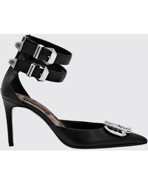 Philipp Plein Gothic Leather Court Shoes With Stiletto Heel And Hexagon Logo - Black