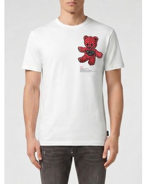 Philipp Plein Camiseta De Algodón Slim Fit Con Estampado De Oso De Peluche De - Blanco