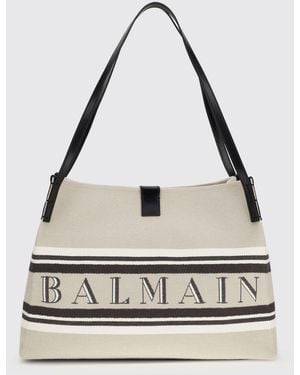 Balmain Bolso Release Medium De Lona De Algodón - Blanco