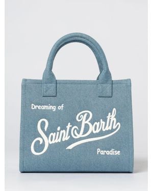 MC2 Saint Barth Vanity Cotton Twill Bag With Embroidered Logo - Blue