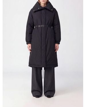 Moorer Long Nylon Puffer Coat With Sailor Collar And Waist Belt - Blue