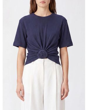 Magda Butrym Camiseta De Algodón Elástico Con Aplique De Flor Y Bajo Anudable - Azul