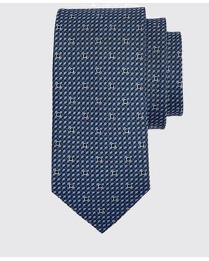 Ferragamo Gancini Silk Tie With All-Over Monogram Pattern - Blue