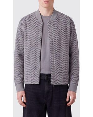 Emporio Armani Zig-Zag Pattern Virgin Wool Bomber Jacket With Ribbed Collar - Grey