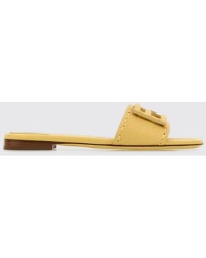 Fendi Baguette Grained Leather Mules With Hand Stitching - Yellow