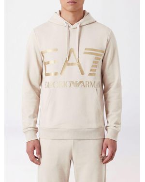 EA7 Sudadera Con Capucha De Algodón Slim Fit Con Logo En Contraste - Neutro