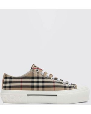 Burberry Platform Canvas Sneakers With Vintage Check Pattern - White