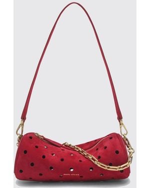 MANU Atelier Cylinder Polka-Dot Suede Shoulder Bag With Chain Handle - Red
