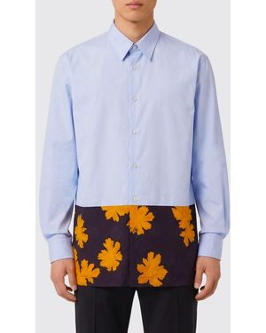 Dries Van Noten Patchwork Cotton Blend Shirt - Blue