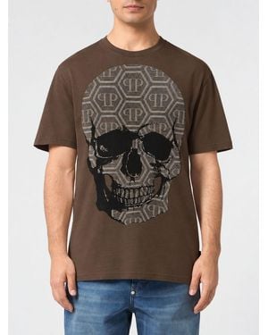 Philipp Plein Skull Print And Embroidered Logo Cotton T-Shirt - Grey