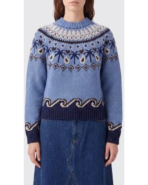 Alanui Pull À Col Rond En Laine Vierge Avec Motif Jacquard Ethnique - Bleu