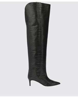 Philipp Plein Croc-Embossed Leather Over-The-Knee Boots With Hexagon Logo - Black