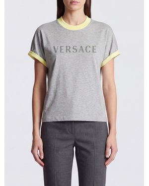 Versace Graues Baumwoll-T-Shirt Mit Logo-Print Und Kontrastbesätzen
