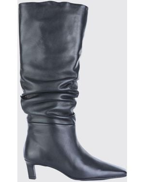 Alohas Bottes Hautes Drapées En Cuir Lisse À Bout Effilé Et Talon Évasé - Bleu