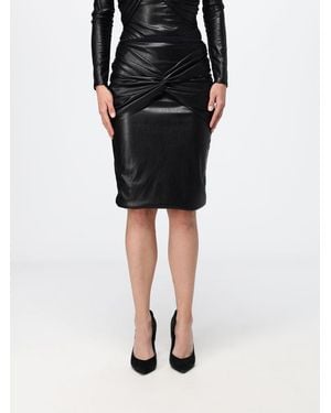 Elisabetta Franchi Draped Synthetic Leather Midi Pencil Skirt With Slim Fit - Black