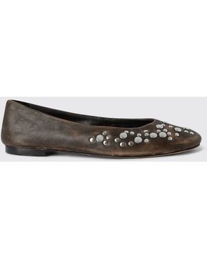 GIMAGUAS Aged Leather Ballet Flats With Stud Application And Round Toe - White