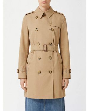 Burberry Short Double-Breasted Cotton Trench Coat With Belt And Classic Epaulettes - Natural