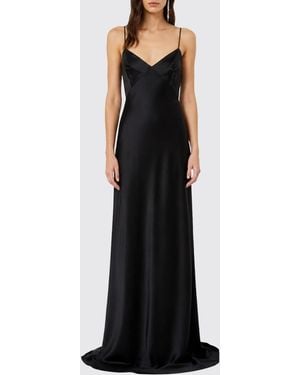 Max Mara Long Satin V-Neck Evening Gown With Small Train - Black