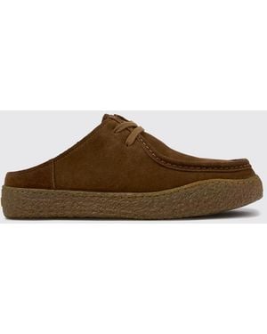 Camper Peu Terreno Suede Mules With Raised Apron Seam - Brown