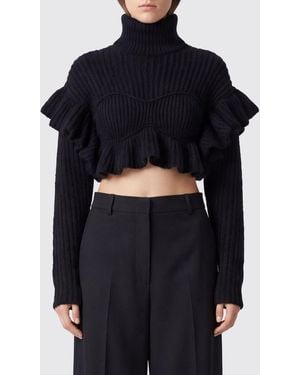 Elisabetta Franchi Ruffle-Detail Mohair Blend Turtleneck Jumper - Blue