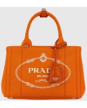 Prada Printed Logo Canvas Jardinière Bag - Orange