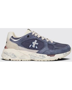 Premiata Mased Laminated Leather And Nylon Sneakers - Blue