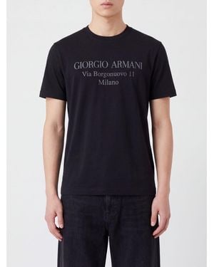 Giorgio Armani Short-Sleeved Cotton T-Shirt With Contrasting Logo - Black