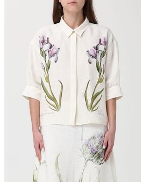 Alberta Ferretti Linen Shirt With Floral Print - Natural