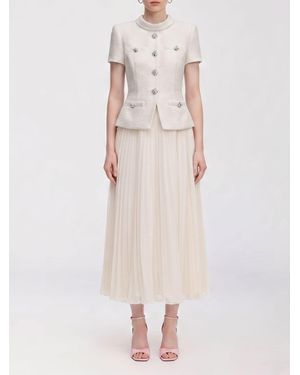 Self-Portrait Bouclé And Chiffon Midi Dress - Pink