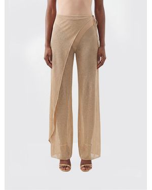 Oséree Wide-Leg Lurex Jersey Wrap Pants With Polka Dot Pattern - Natural