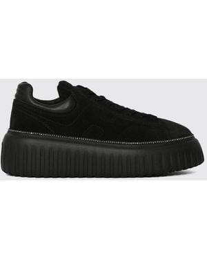 Hogan H721 Leather And Suede Platform Sneakers With Embossed H Logo - Black