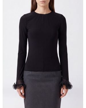 Moschino Slim Fit Cupro-Pullover Mit Rüschen Und Ausgestellten Bündchen - Schwarz