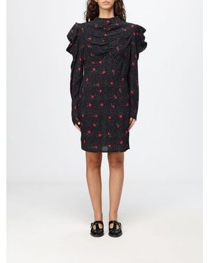 Mar De Margaritas Floral Print Sheath Mini Dress With Ruched Shoulders - Black