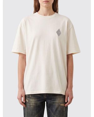 AMISH Cotton T-Shirt With Contrast Logo And Dropped Shoulders - Natural