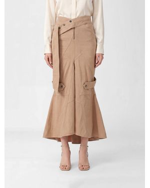 Blumarine High-Waisted A-Line Cotton Midi Skirt With Buckle Detail - Natural