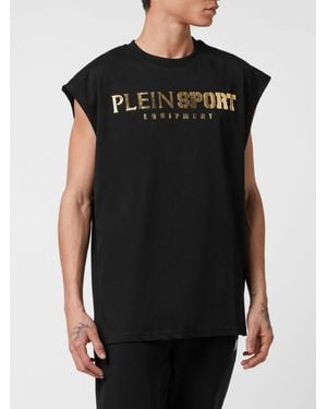 Philipp Plein Relaxed Fit Jersey Tank Top With Laminated Logo - Black
