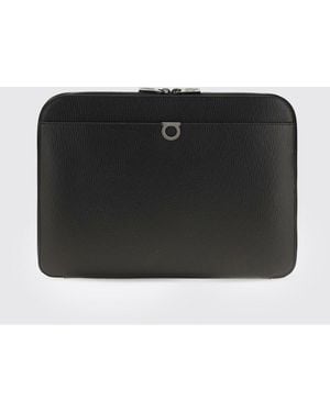 Ferragamo Gancini Hammered Calfskin Briefcase With Zip-Around Closure - Black