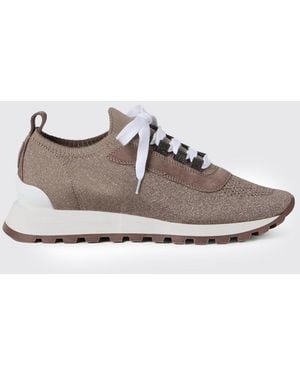 Brunello Cucinelli Cotton And Lurex Knit Sneakers - White